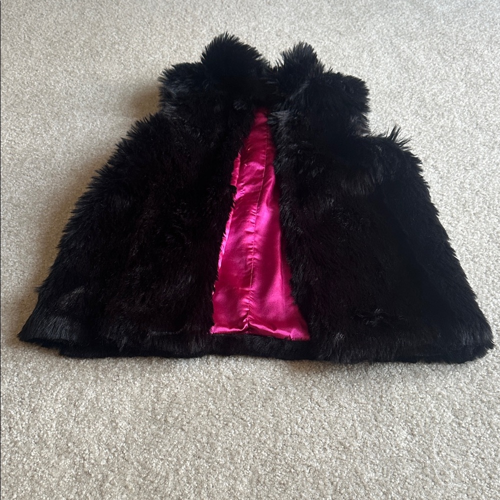 Lands' End Kids Faux Fur Vest - Black with Pink Lining